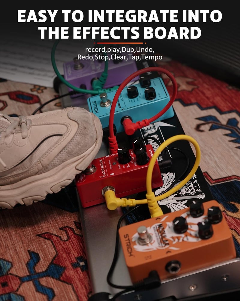 STRICH Rhythm Loop Guitar Pedal, SL-03 Looper for Electric Guitar Bass, 360s Phrase Looper (Unlimited Overdubs) + 8 Rhythm Drum Kits (4/4 Auto-Tempo), True Bypass (Red) - Image 3